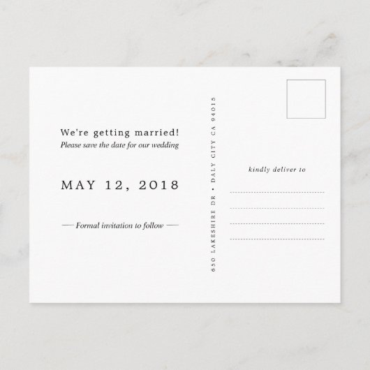 Carte Postale Faire-part Photo simple et élégante Enregistrer la date (Dos)