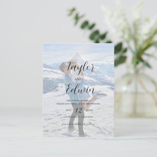 Carte Postale Faire-part Photo Simple Mariage Moderne Enregistrer La Date (Debout devant)