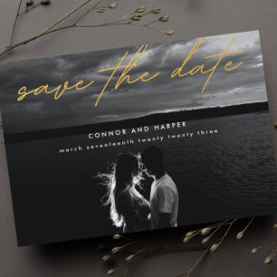 Carte Postale Faire-part Photo Tout Simplement Élégante Or Blanc Enregistre