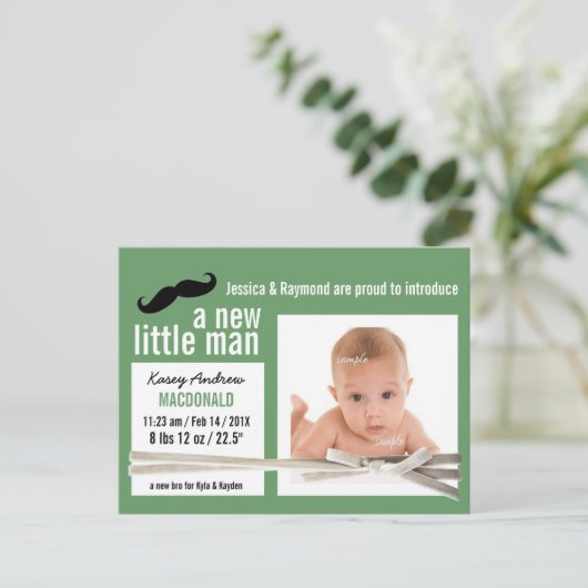 Carte Postale Faire-part Photo verte New Little Man (Debout devant)