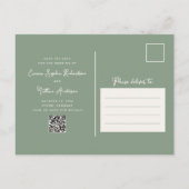Carte Postale Faire-part Photo verte Sage | Code QR Enregistrer La Date (Dos)