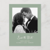 Carte Postale Faire-part Photo verte Sage | Code QR Enregistrer La Date (Devant)