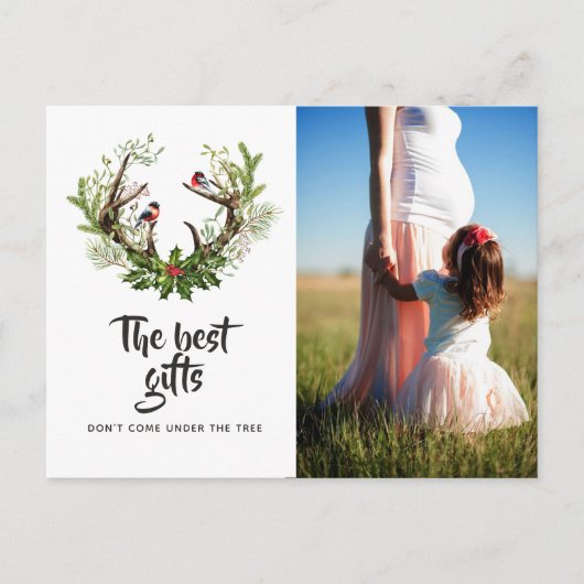 Carte Postale Faire-part Photographie de bébé Noël cerf rustique pour futur (Devant)