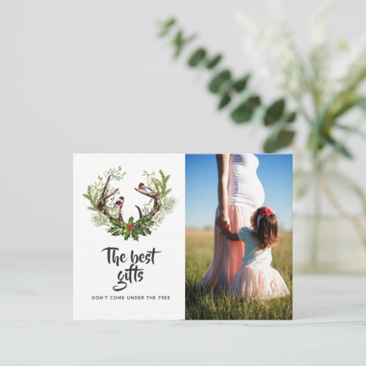 Carte Postale Faire-part Photographie de bébé Noël cerf rustique pour futur (Debout devant)