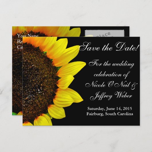 Carte Postale Faire-part Photographie de tournesol Enregistrez la date de m (Devant / Derrière)