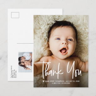Carte Postale Faire-part Photos de bébé Merci Design Moderne Naissance