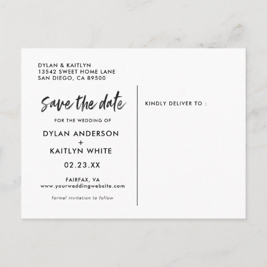 Carte Postale Faire-part Photos de Carré Mariage moderne Enregistrer la dat (Dos)