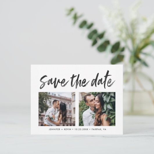 Carte Postale Faire-part Photos de Carré Mariage moderne Enregistrer la dat (Debout devant)