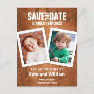 Carte Postale Faire-part Photos d'enfance boho vintage bois faire part de m