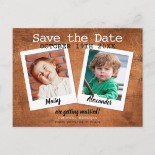 Carte Postale Faire-part Photos d'enfance Bois Vintage Enregistrer la date 