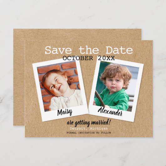 Carte Postale Faire-part Photos d'enfance Enregistrez la date Rustique Bohè (Devant / Derrière)