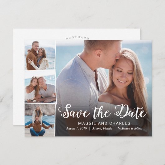 Carte Postale Faire-part Photos Overlapped Mariage Enregistrer La Date Cart (Devant / Derrière)