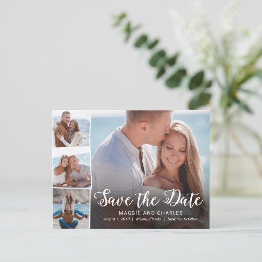 Carte Postale Faire-part Photos Overlapped Mariage Enregistrer La Date Cart (Debout devant)