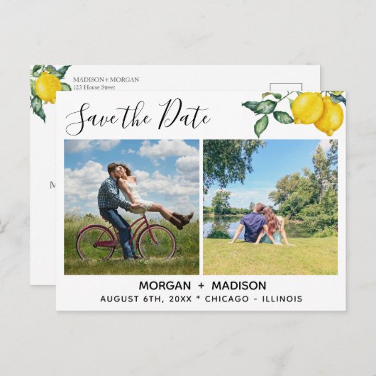 Carte Postale Faire-part Photos personnalisées citrons Enregistrer la date (Devant / Derrière)