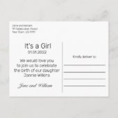 Carte Postale Faire-part Pieds de bébé fille Minimalisme Moderne Noir Naiss (Dos)