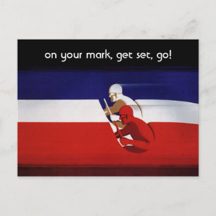 Carte Postale Faire-part Pilotes de voitures de course patriotiques vintage