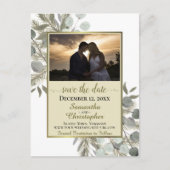 Carte Postale Faire-part Pin rustique & Eucalyptus Gold Enregistrer la date (Devant)