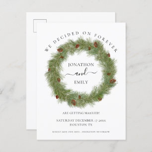 Carte Postale Faire-part Pine Cones Foliage Noël Mariage Enregistrer la dat
