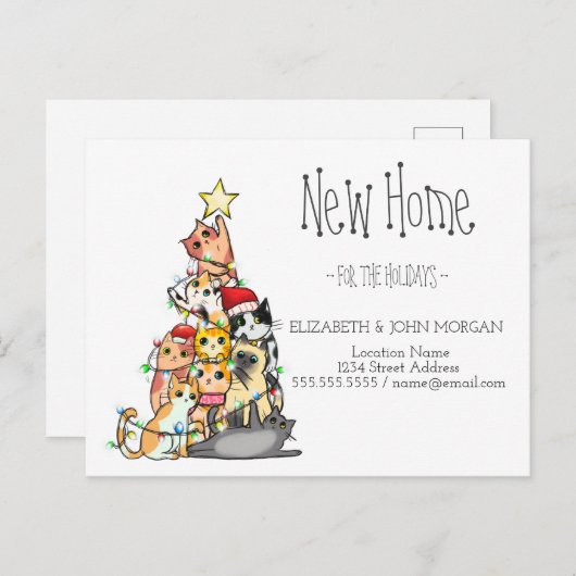 Carte Postale Faire-part Pine Tree Cats Nouvelle adresse (Devant / Derrière)