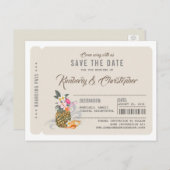 Carte Postale Faire-part Pineapple Boarding Pass Ticket Enregistrer la date (Devant / Derrière)