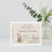 Carte Postale Faire-part Pineapple Boarding Pass Ticket Enregistrer la date (Debout devant)