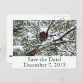 Carte Postale Faire-part Pinecone neige Enregistrer la date (Devant / Derrière)