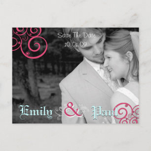Carte Postale Faire-part Pink & Aqua Swirls Save the Date with Your Photo