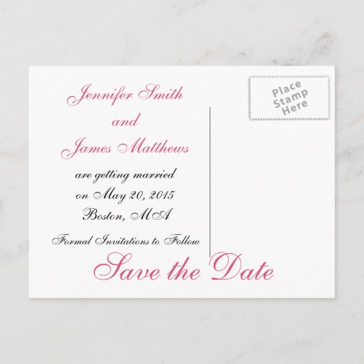 Carte Postale Faire-part Pink, Black, White Swirls Enregistrer la date Cart (Dos)