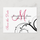 Carte Postale Faire-part Pink, Black, White Swirls Enregistrer la date Cart (Devant)