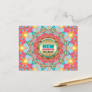 Carte Postale Faire-part Pink Blue Mandala We've Moved New Address