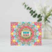 Carte Postale Faire-part Pink Blue Mandala We've Moved New Address (Debout devant)