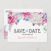 Carte Postale Faire-part Pink Blue Summer Floral Enregistrer la date (Devant / Derrière)