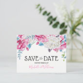 Carte Postale Faire-part Pink Blue Summer Floral Enregistrer la date (Debout devant)