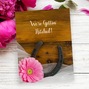 Carte Postale Faire-part Pink Daisy Horseshoe Western Wedding Enregistrer l