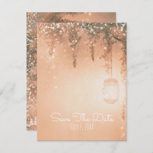 Carte Postale Faire-part Pink Dreamy Forêt rustique Enregistrer la date (Devant / Derrière)