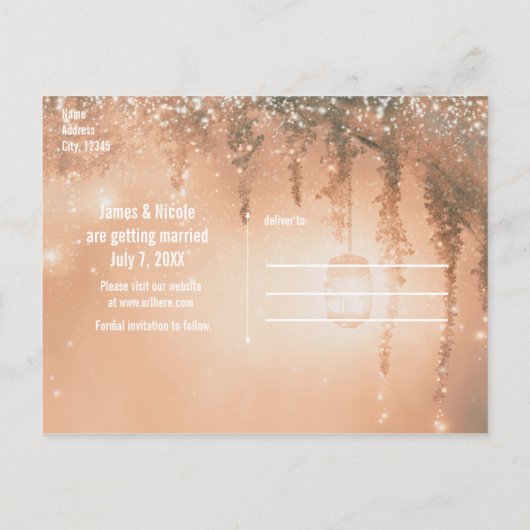 Carte Postale Faire-part Pink Dreamy Forêt rustique Enregistrer la date (Dos)