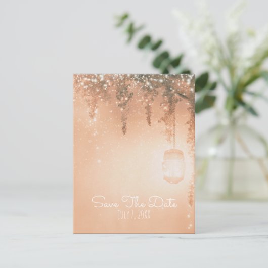 Carte Postale Faire-part Pink Dreamy Forêt rustique Enregistrer la date (Debout devant)