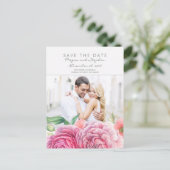 Carte Postale Faire-part Pink Floral Elegant Photo Enregistrer la date (Debout devant)
