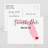 Carte Postale Faire-part Pink Florida Red Heart Enregistrer la date (Devant / Derrière)