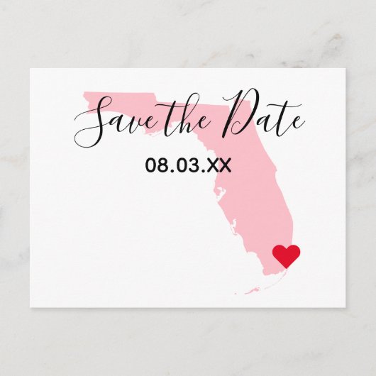 Carte Postale Faire-part Pink Florida Red Heart Enregistrer la date (Devant)