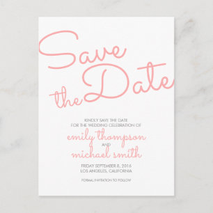 Carte Postale Faire-part Pink Modern Typographie Mariage Enregistrer la dat