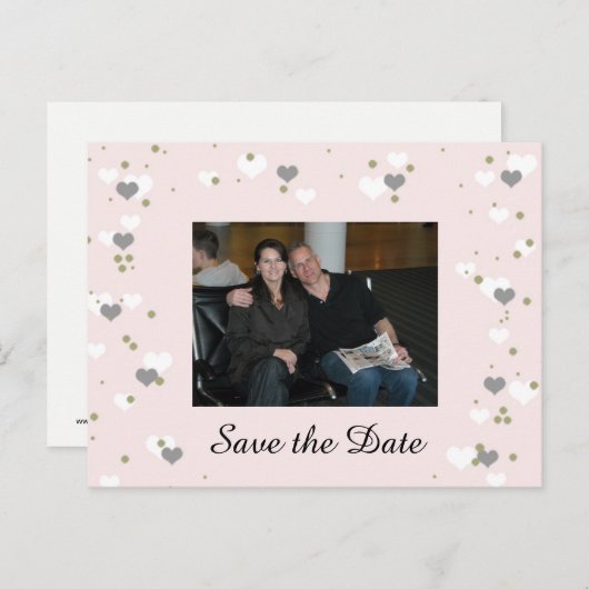 Carte Postale Faire-part Pink Playful Hearts Enregistrer la date (Devant / Derrière)