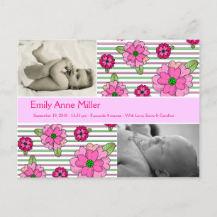 Carte Postale Faire-part Pink Posy - Baby Girl