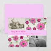 Carte Postale Faire-part Pink Posy - Baby Girl (Devant / Derrière)