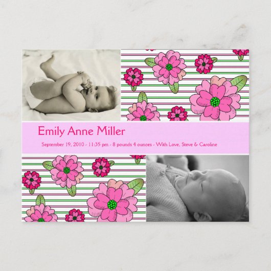 Carte Postale Faire-part Pink Posy - Baby Girl (Devant)
