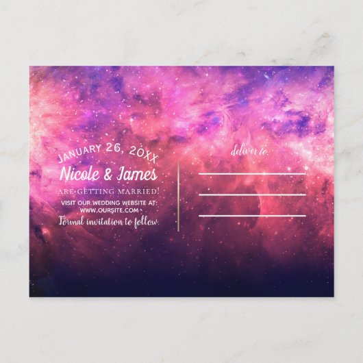 Carte Postale Faire-part Pink Purple Starry Sky Cosmic Galaxy Enregistrer l (Dos)