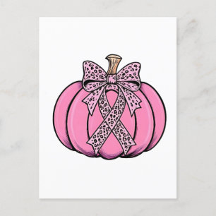 Carte Postale Faire-part Pink Ribbon Citrouille Face Halloween Cancer du se