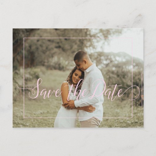 Carte Postale Faire-part Pink script printemps floral photo enregistrer dat (Devant)