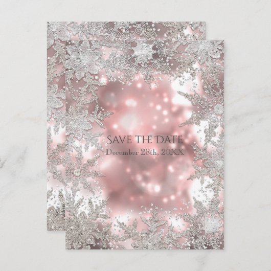 Carte Postale Faire-part Pink Silver Winter Wonderland Snowflake Event (Devant / Derrière)