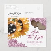 Carte Postale Faire-part Pink Sunflower Wedding Save The Date Postcard (Devant / Derrière)